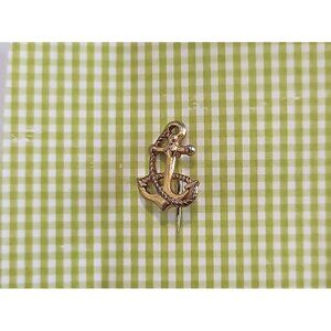 Vintage Ships Anchor Hat Lapel Pin Gold Tone Nautical Braided Rope .75" Tall